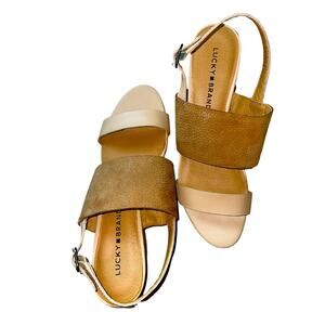 Lucky Brand Gewel Nubuck Cobblestone Leather Block Heel Slingback Sandals size 9